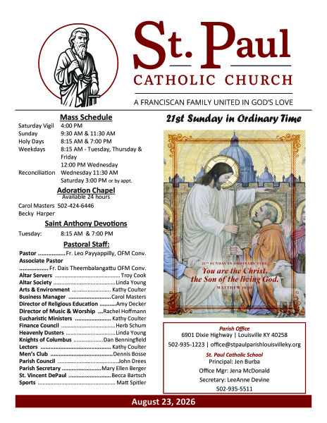 2026 - August 23 Sunday Bulletin