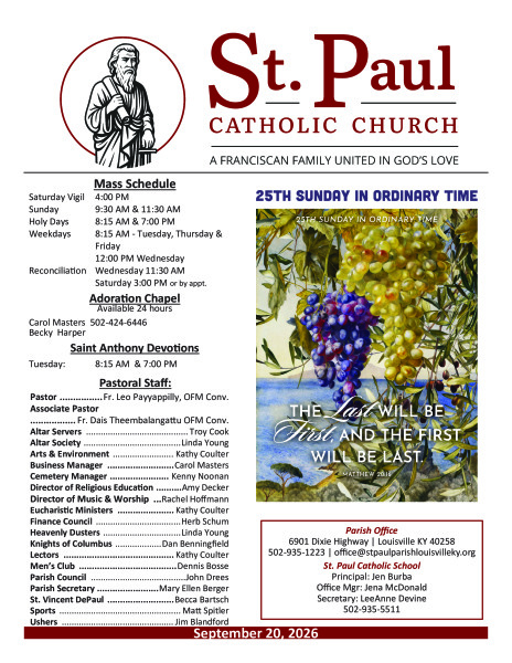 2026 - September 20 Sunday Bulletin