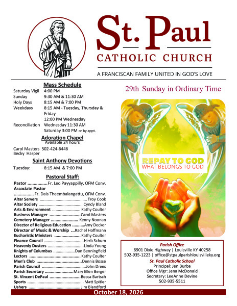 2026 - October 18 Sunday Bulletin