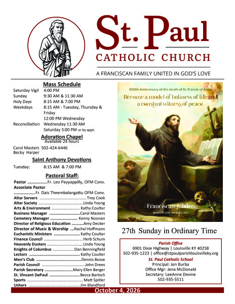 2026 - October 4 Sunday Bulletin