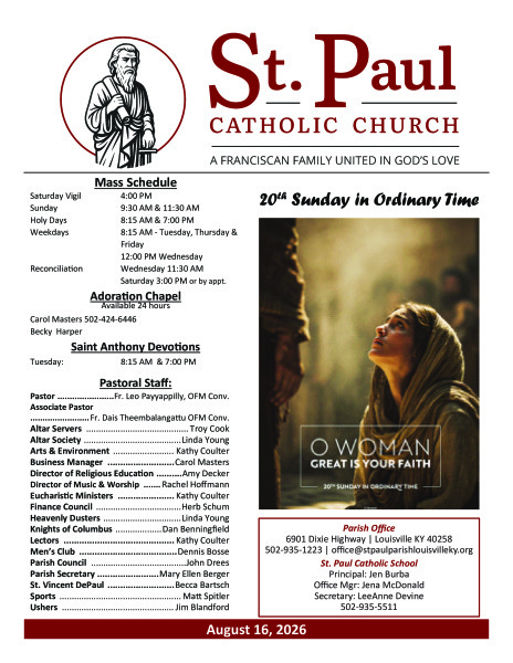 2026 - August 16 Sunday Bulletin